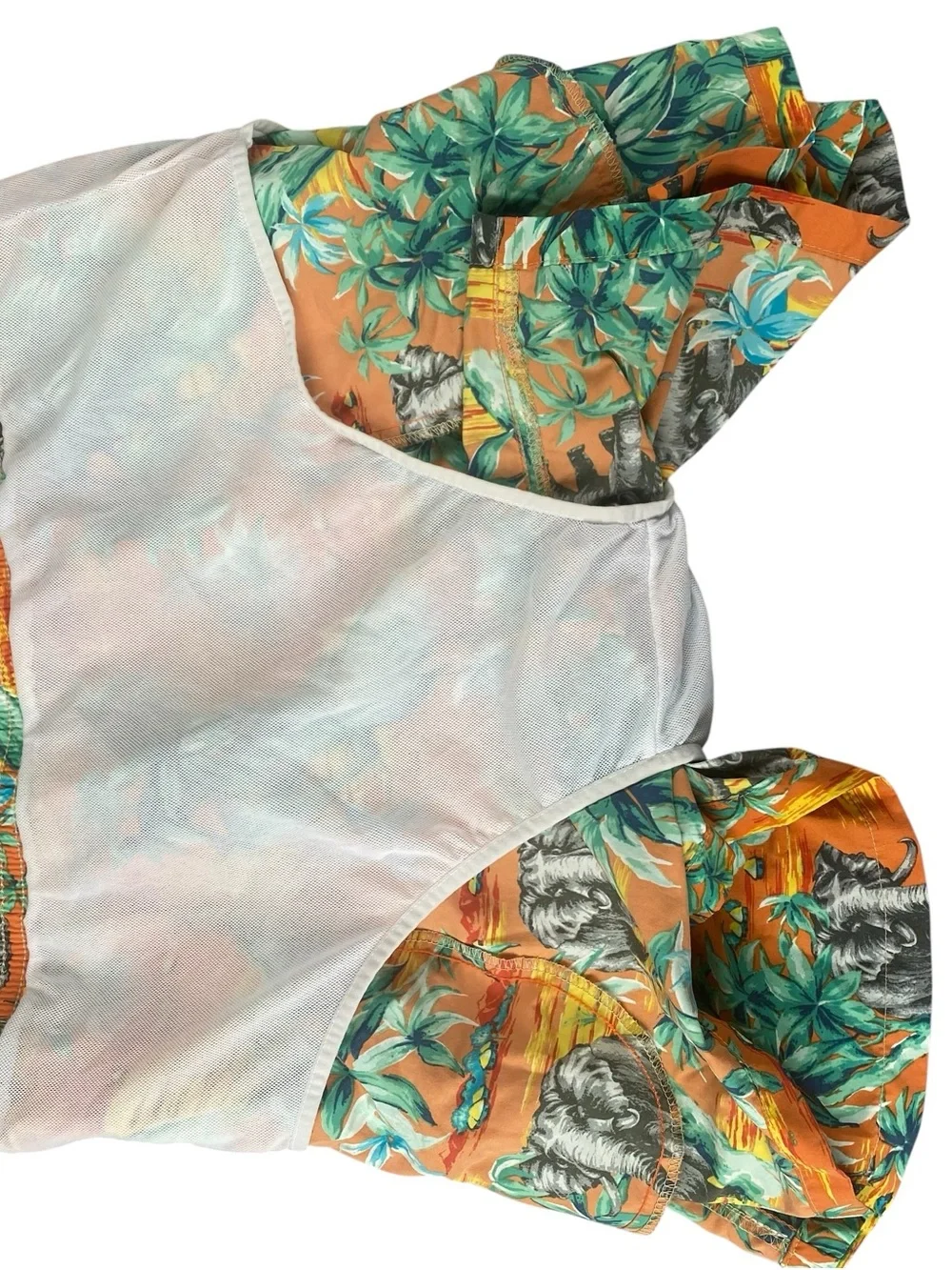 Polo Ralph Lauren Elephant Tropical Print Swim Trunks Men’s L Orange Mesh Lined